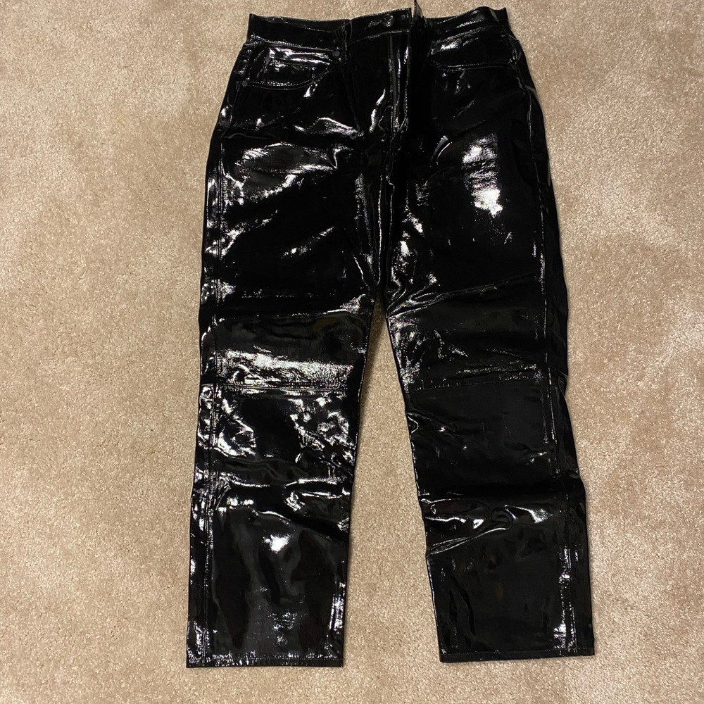 rag & bone Black patent LEATHeR Straight Leg Jean